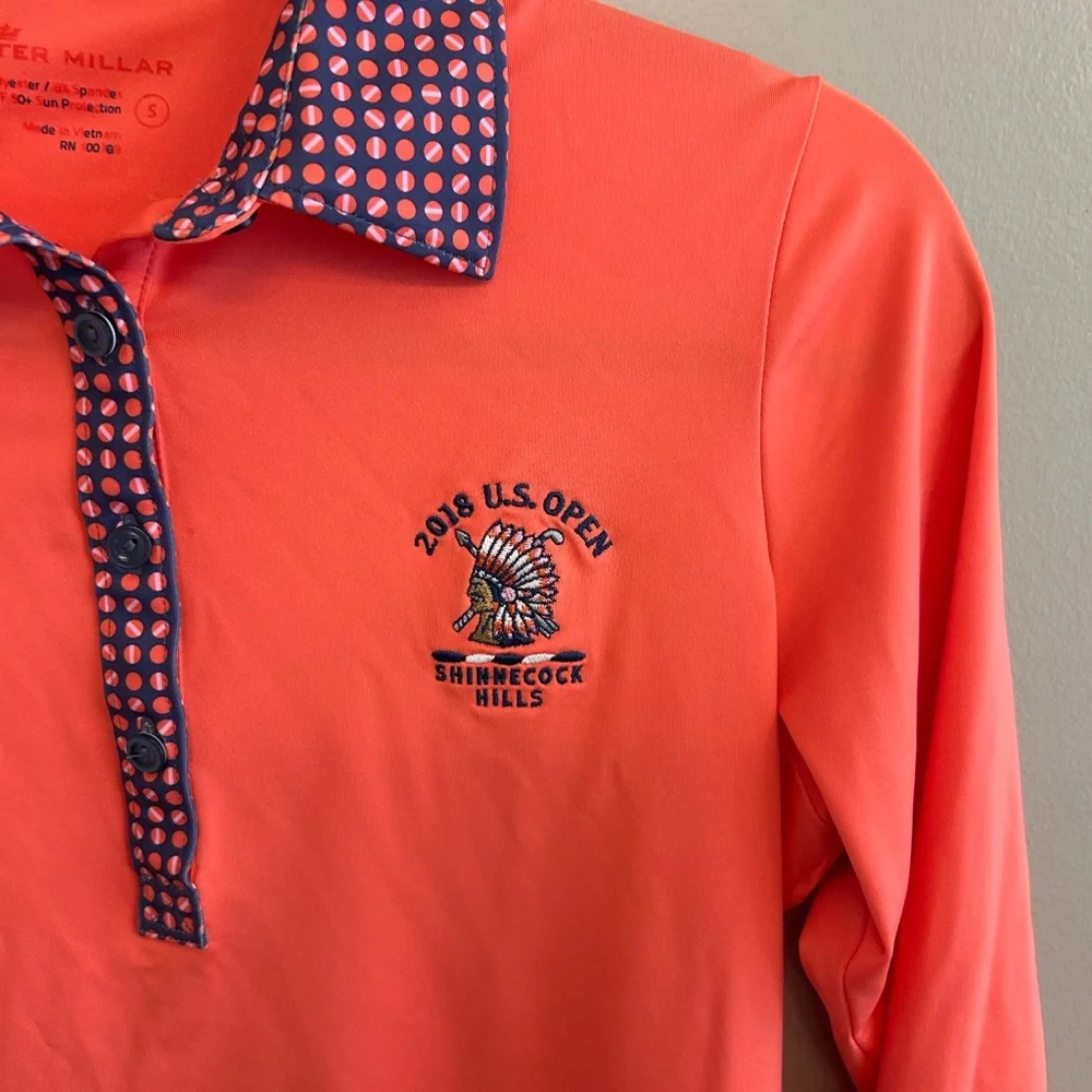Peter Millar 2018 US Open women’s orange and blue golf shirt size S